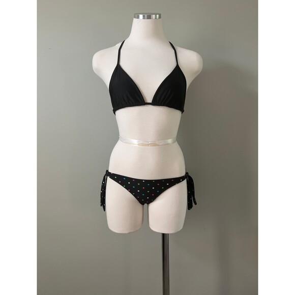 Womens Brazilian Black Polka Dot Bikini Top & Bottom Swimsuit Swimwear sz small - Picture 1 of 4